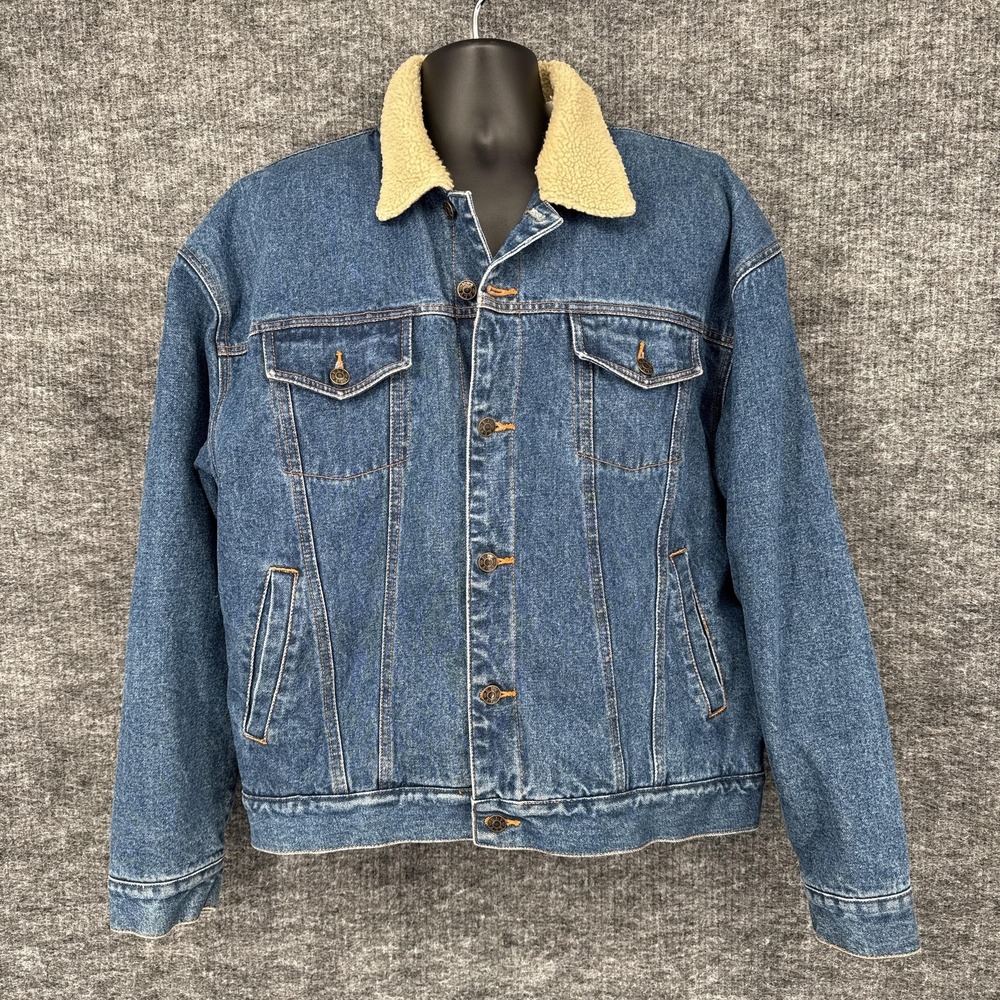 Vintage Denim Jacket Mens Large Blue Sherpa Lined Western ELY Trucker Casual